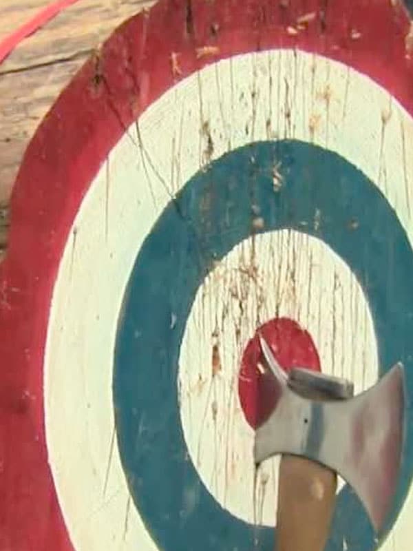 Axe throwing target at medieval themed axe throwing business in San Diego